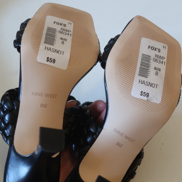 NWOB Womens Nine West Black Braided Leather Strappy Heel Sandals 8 * - Picture 6 of 7